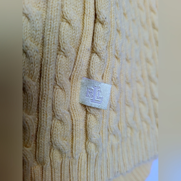 Lauren Ralph Lauren Women's Cable Knit Stretch Cotton Sweater Yellow Boat Neck M - Picture 9 of 11